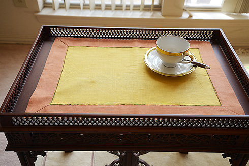 Multicolor Hemstitch Placemat 14"x20". Honey Gold & Burnt Orange - Click Image to Close